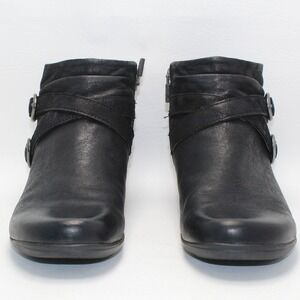 Dansko Faithe Black Leather Ankle Boots Double Buckle Side Zip Size 37 US 6.5-7